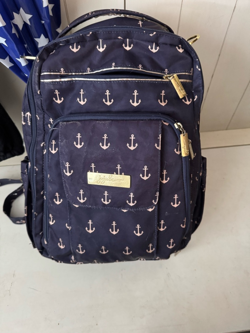 Ju-Ju-Be Navy Backpack with Pink Anchor Print